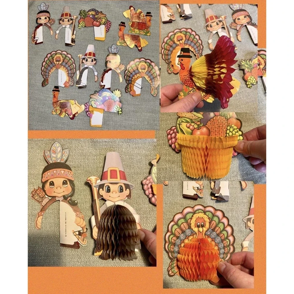 Vintage 1986 Beistle Thanksgiving Honeycomb Decorations & Suncatchers Lot USA